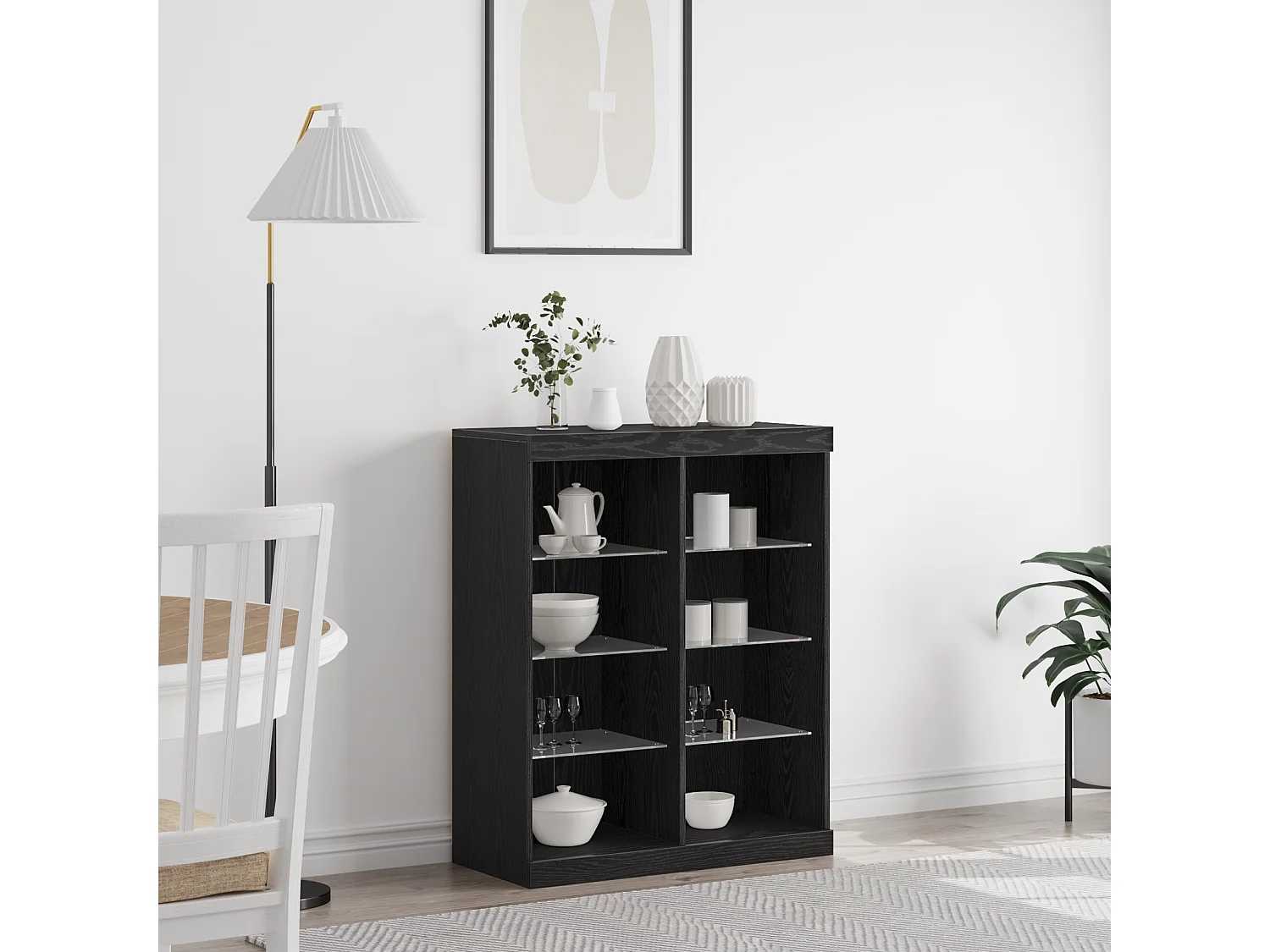 Buffet avec lumières LED en chêne noir 41x37x100 cm