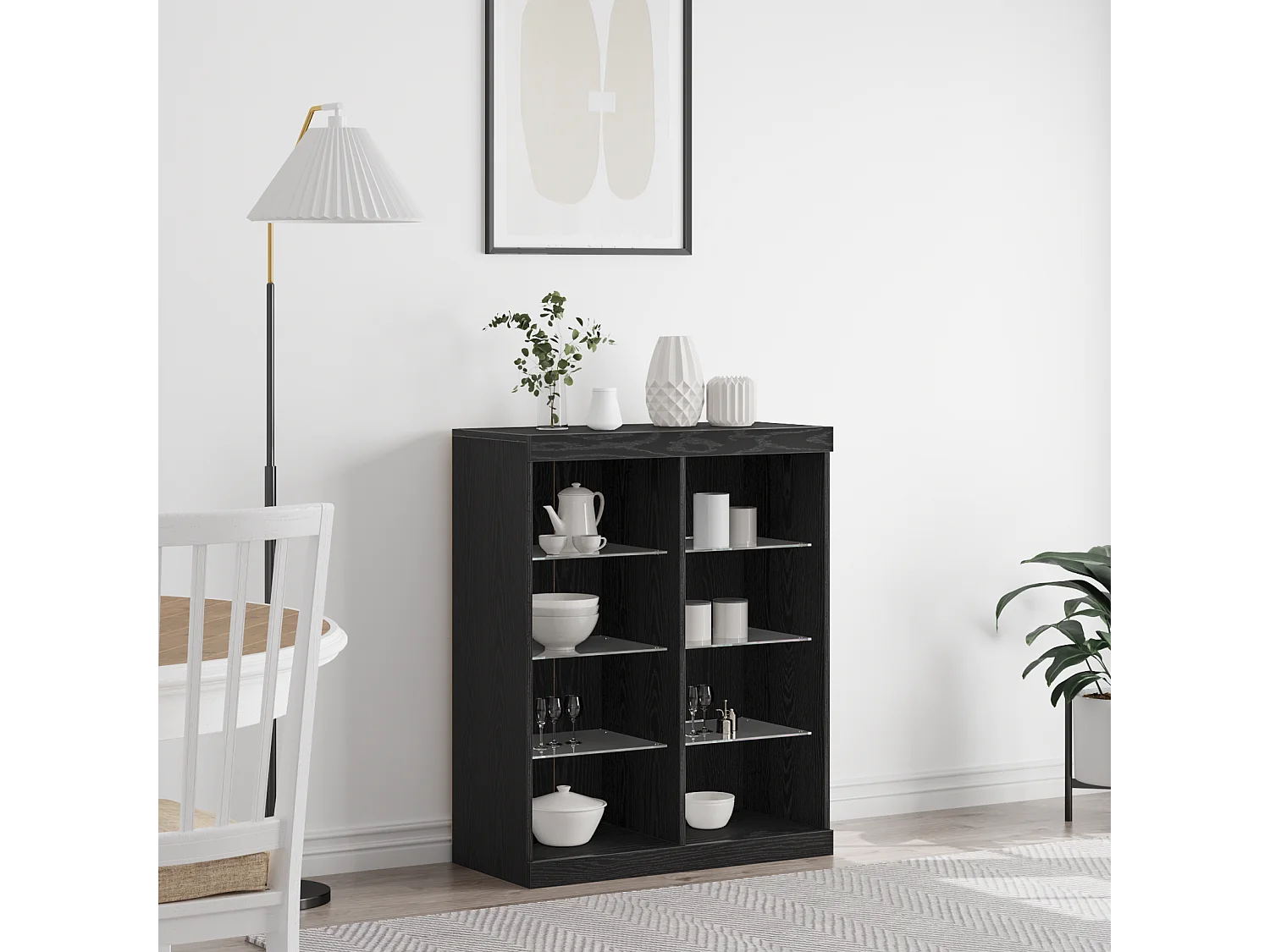 Buffet avec lumières LED en chêne noir 41x37x100 cm