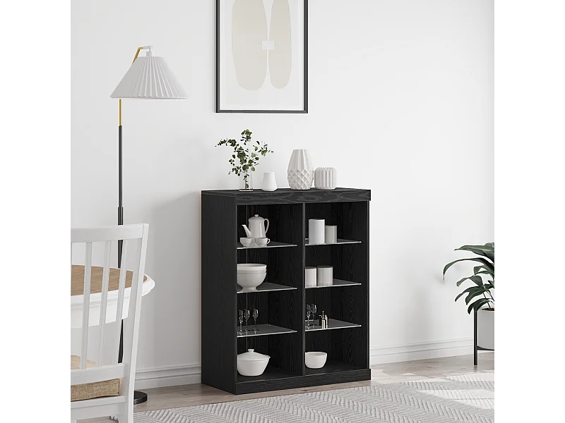 Buffet avec lumières LED en chêne noir 41x37x100 cm