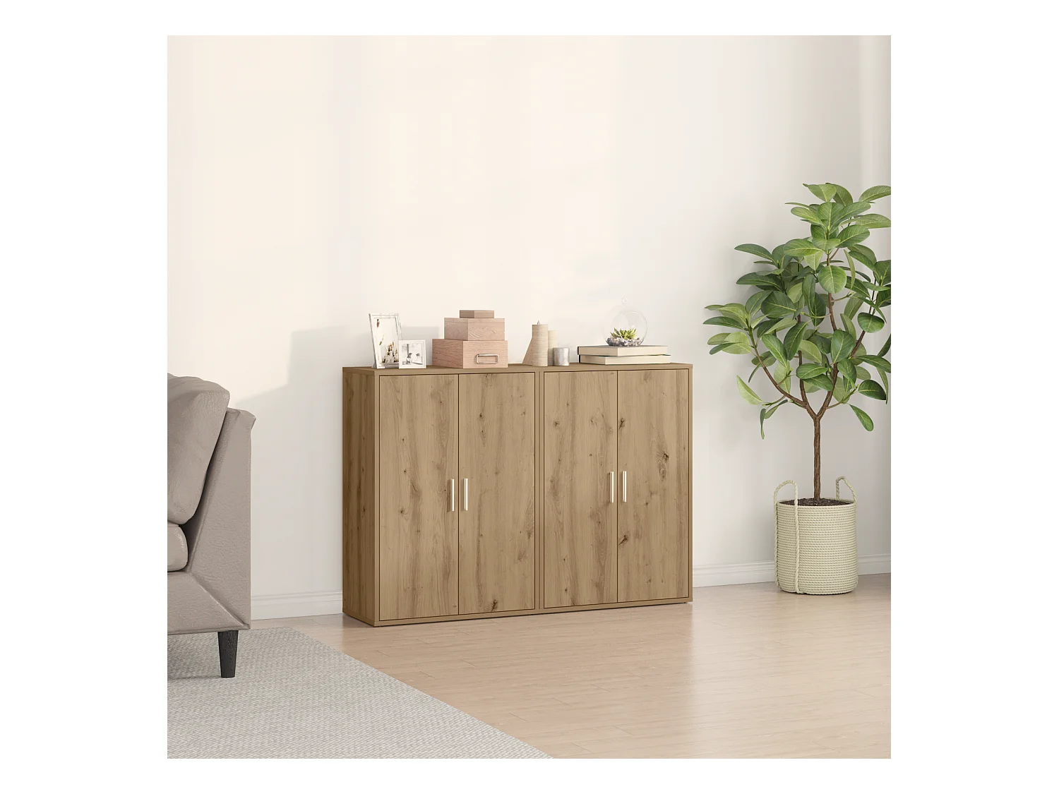 Buffets en chêne artisan, 2 pcs, 60 x 31 x 84 cm, en bois d'ingénierie