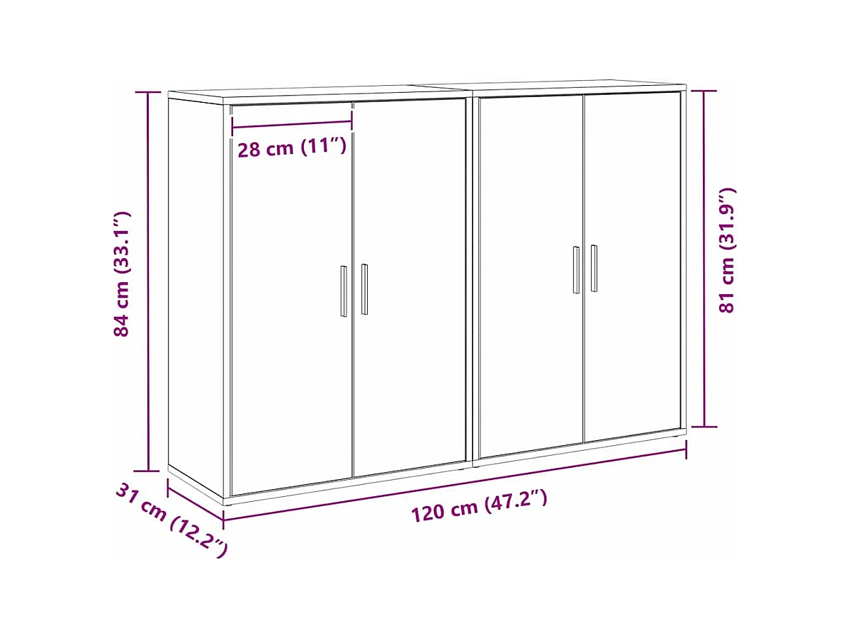 Buffets en chêne artisan, 2 pcs, 60 x 31 x 84 cm, en bois d'ingénierie