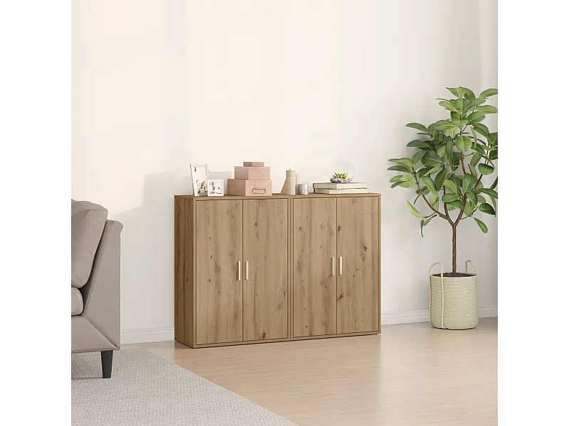 Buffets en chêne artisan, 2 pcs, 60 x 31 x 84 cm, en bois d'ingénierie