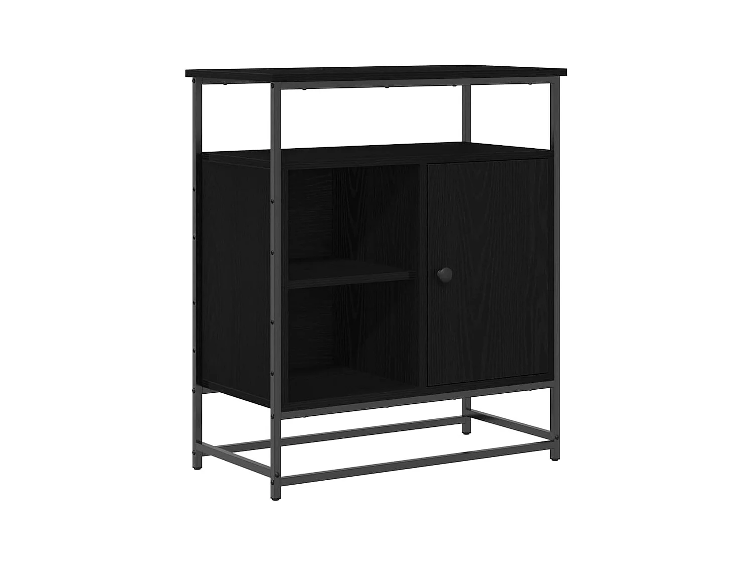 Buffet Noir Chêne 69x35x80 cm Bois d'ingénierie et Acier