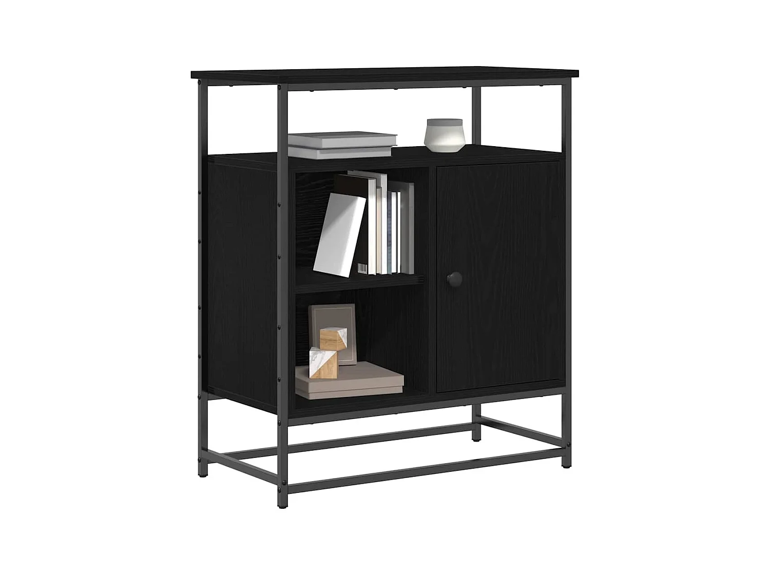 Buffet Noir Chêne 69x35x80 cm Bois d'ingénierie et Acier