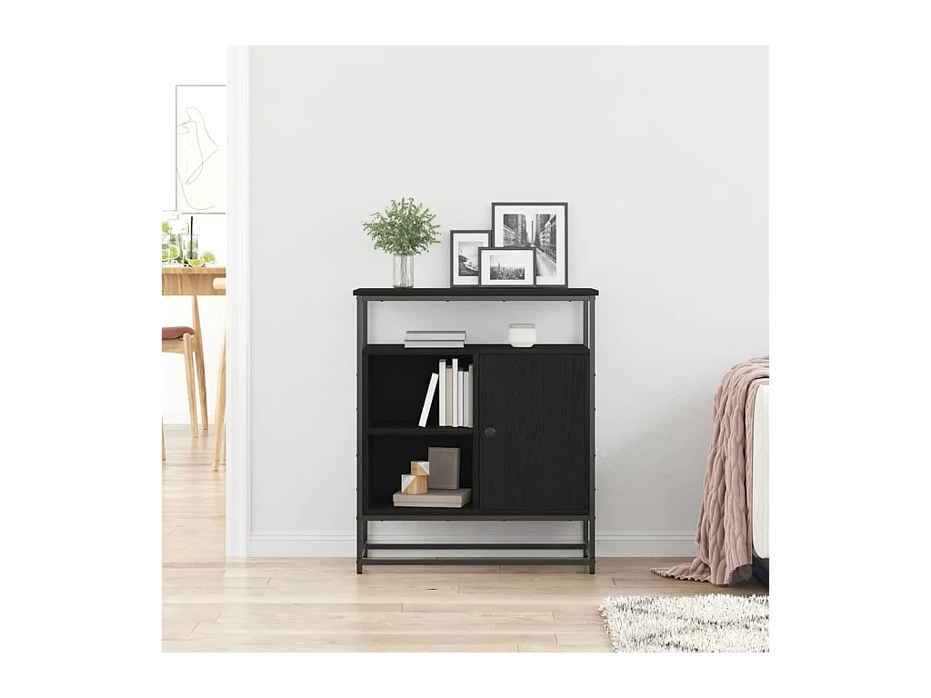 Buffet Noir Chêne 69x35x80 cm Bois d'ingénierie et Acier