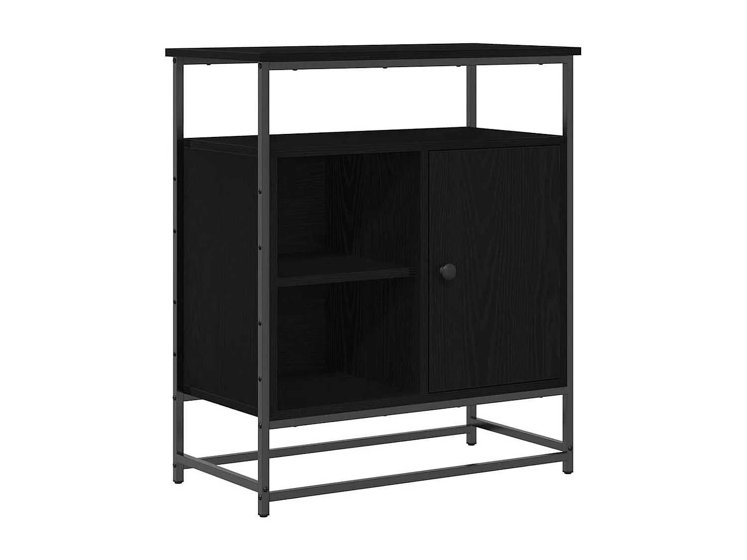 Buffet Noir Chêne 69x35x80 cm Bois d'ingénierie et Acier