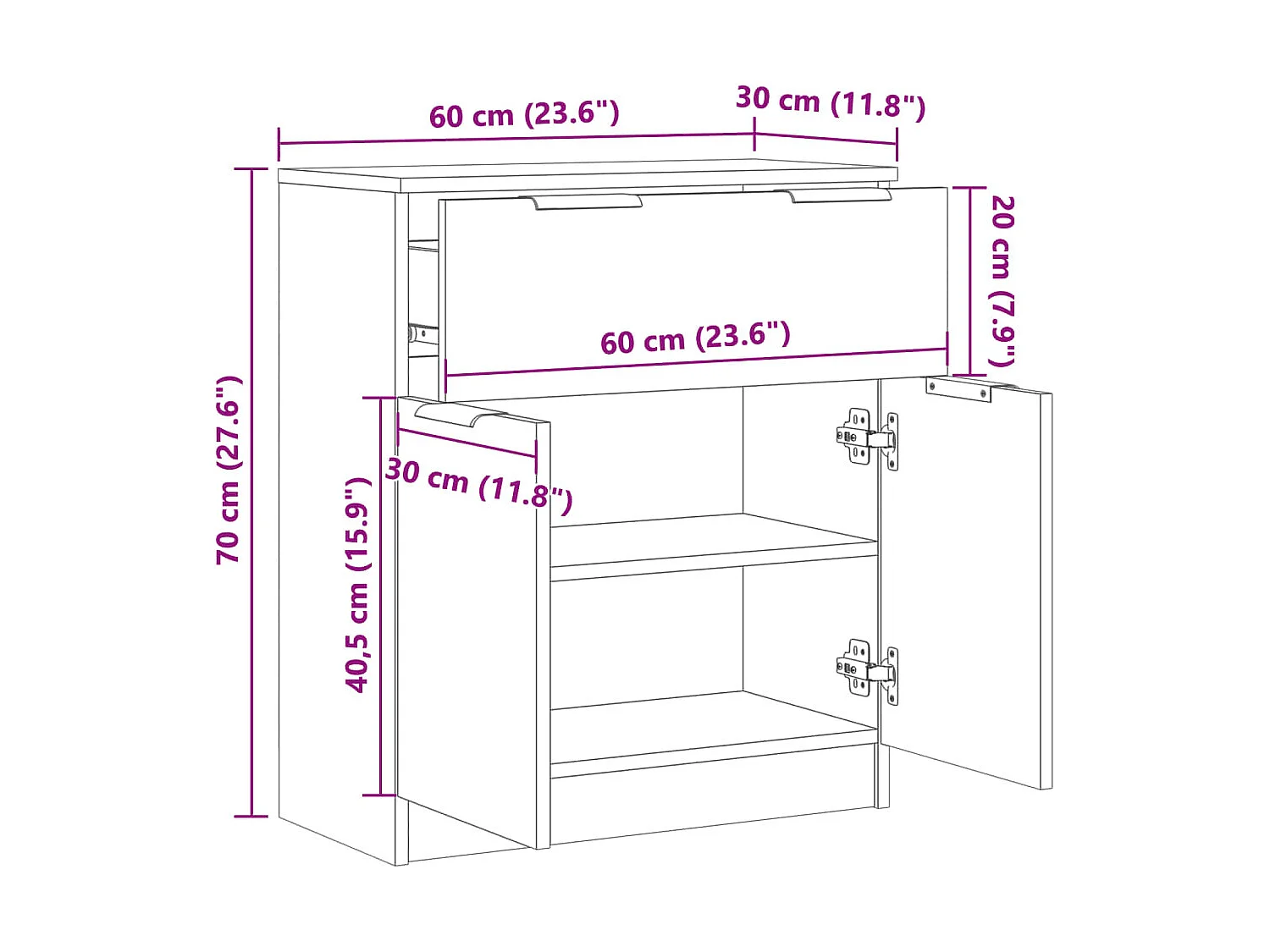 Credenza in legno antico 60x30x70 cm in legno ingegnerizzato