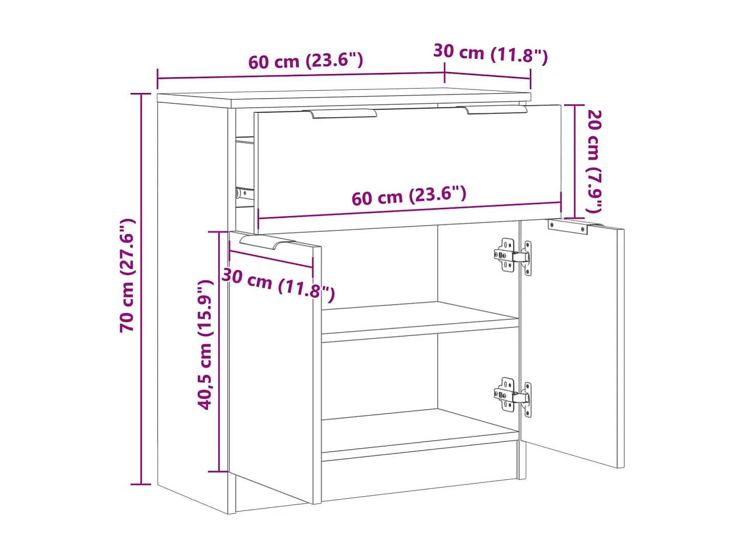 Credenza in legno antico 60x30x70 cm in legno ingegnerizzato