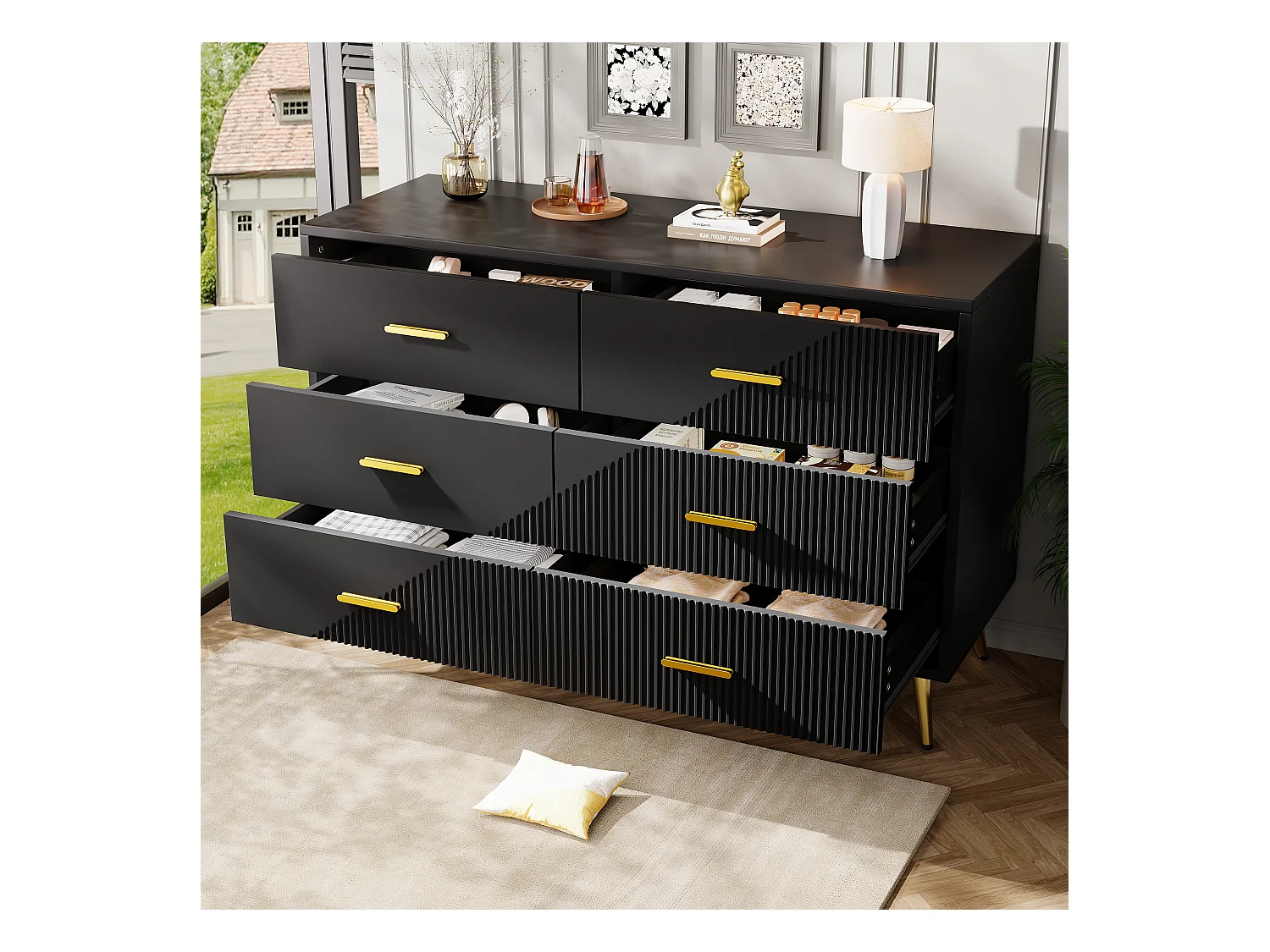 Commode à tiroirs, design moderne, MDF, noir (120x40x75 cm)