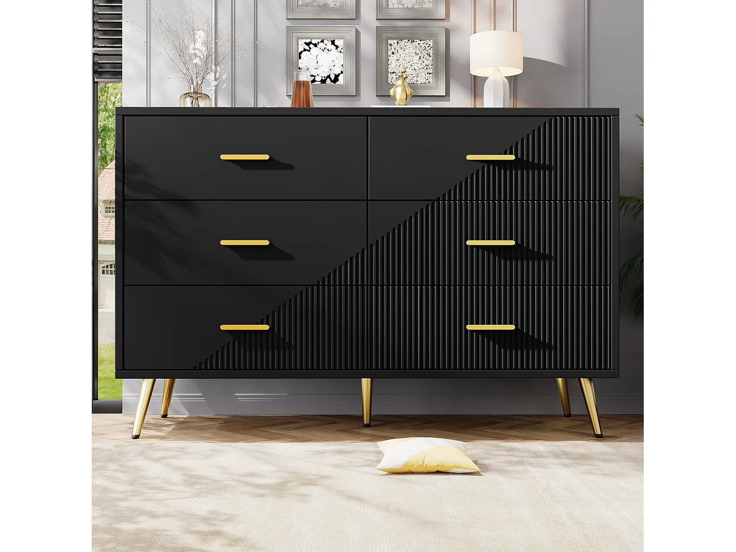 Cómoda de tiroirs, diseño moderno, MDF, negro (120x40x75 cm)