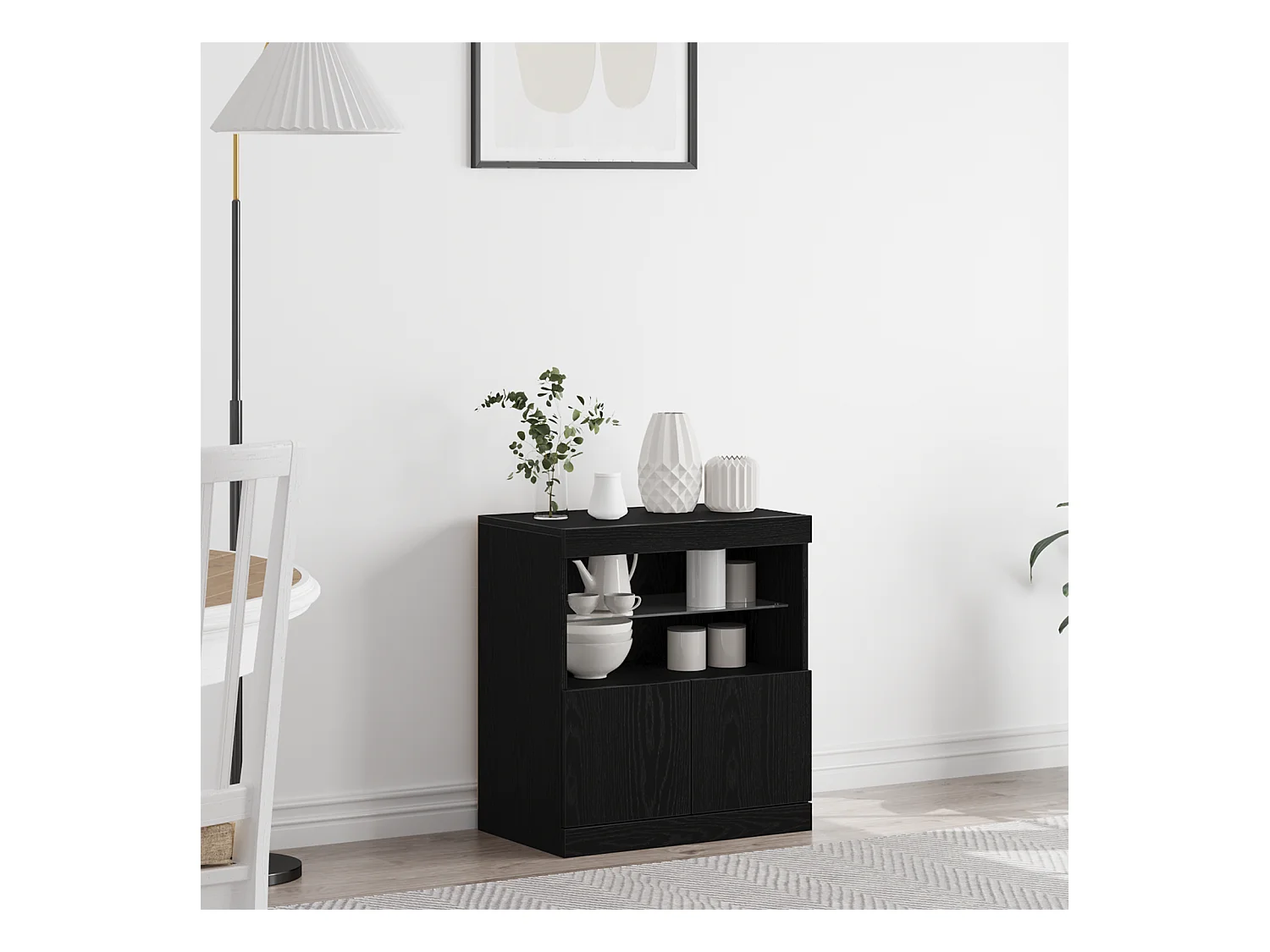 Buffet avec lumières LED Chêne noir 60x37x67 cm