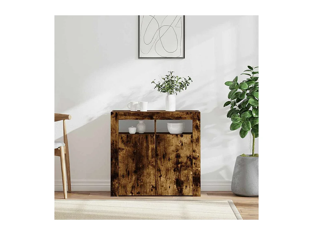 Buffet avec lumières LED chêne fumé 80x35x75 cm