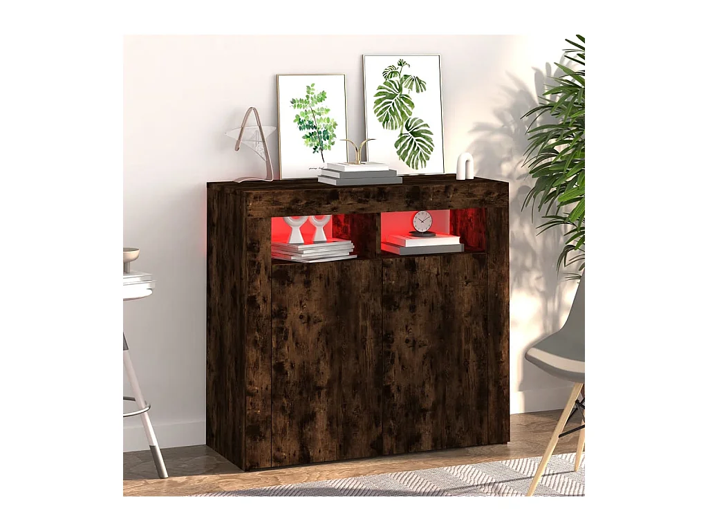 Buffet avec lumières LED chêne fumé 80x35x75 cm