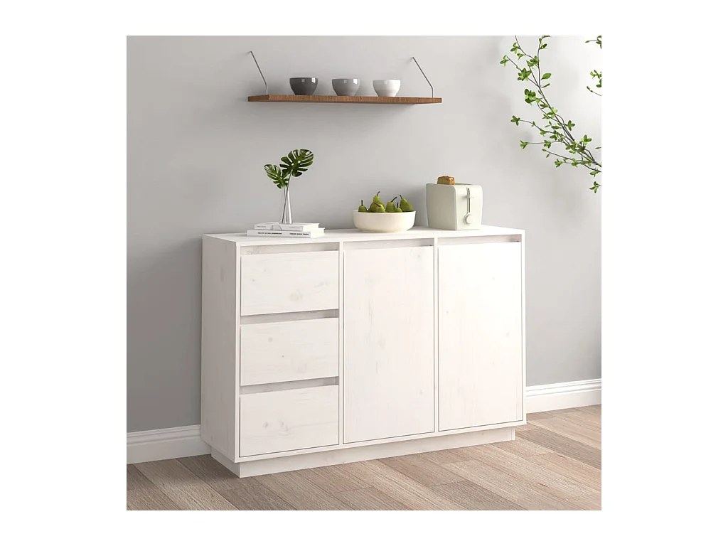 Buffet Blanc 111x34x75 cm Bois massif de pin