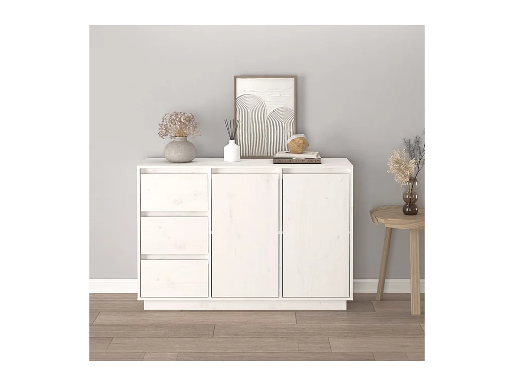 Buffet Blanc 111x34x75 cm Bois massif de pin