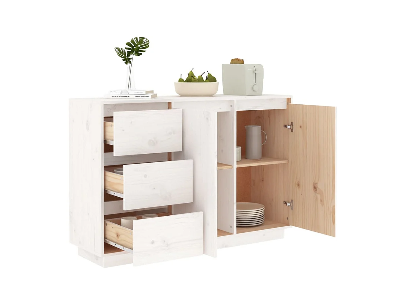 Buffet Blanc 111x34x75 cm Bois massif de pin