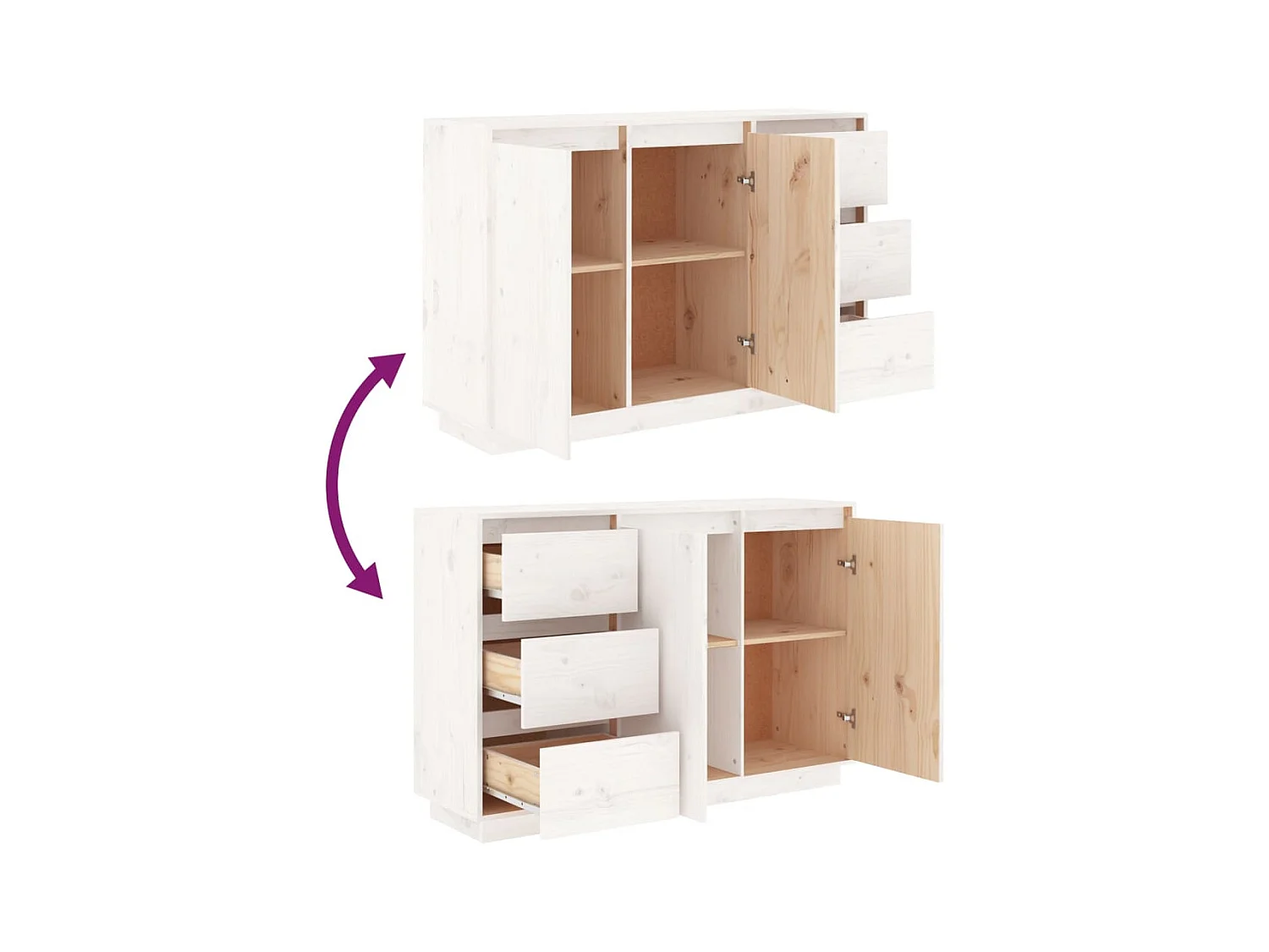 Buffet Blanc 111x34x75 cm Bois massif de pin