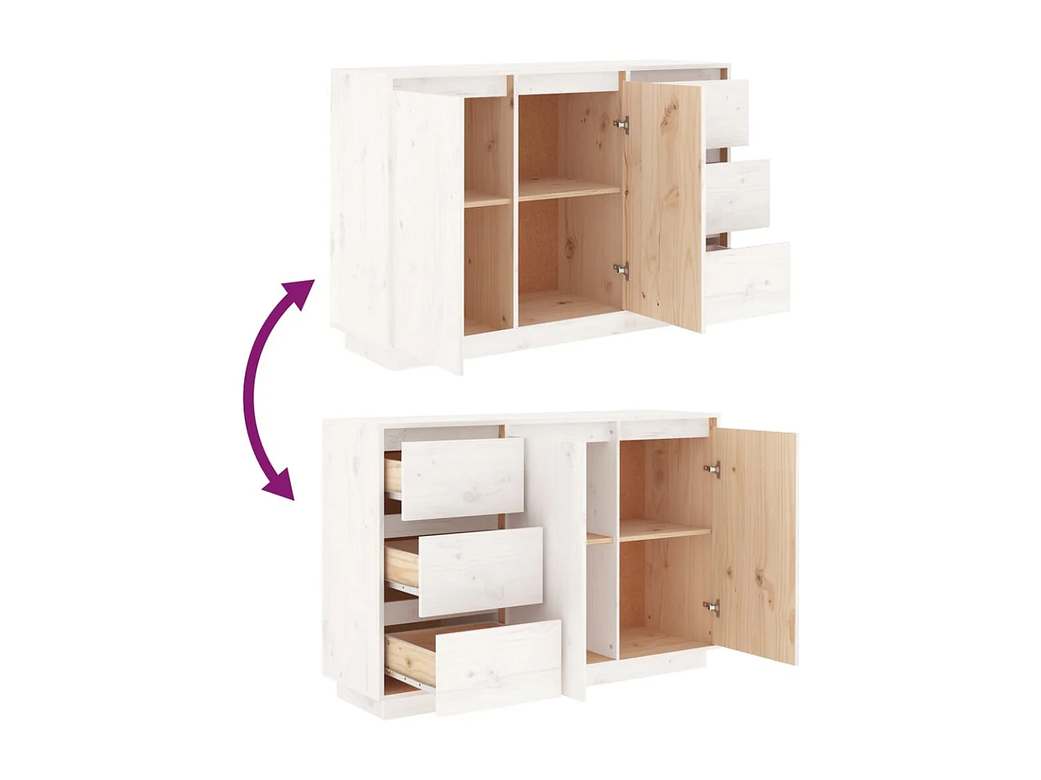 Buffet Blanc 111x34x75 cm Bois massif de pin