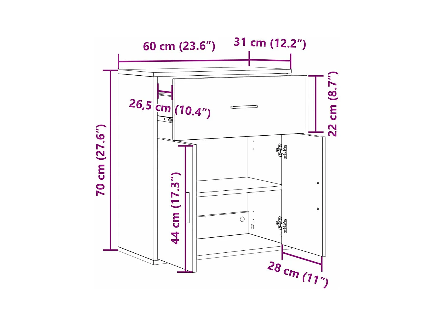 Buffet avec tiroir Vieux bois 60 x 31 x 70 cm Bois d'ingénierie