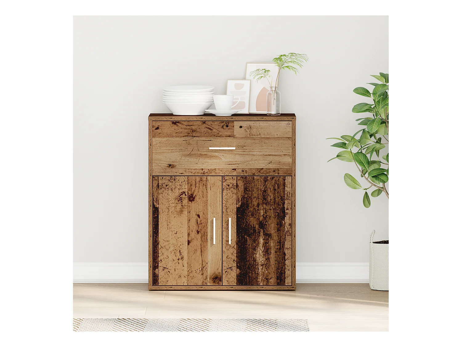 Dressoir met lade Oud hout 60 x 31 x 70 cm Bewerkt hout