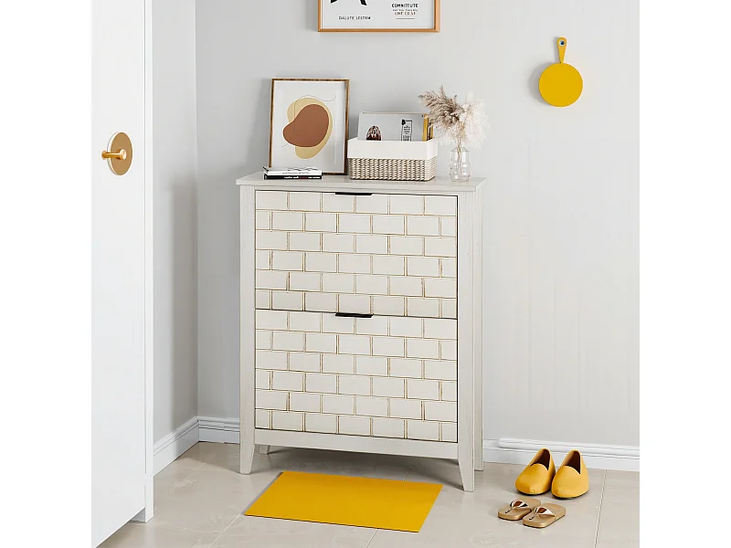 Buffet vintage avec 2 tiroirs, MDF, blanc (80x24x97.5 cm)