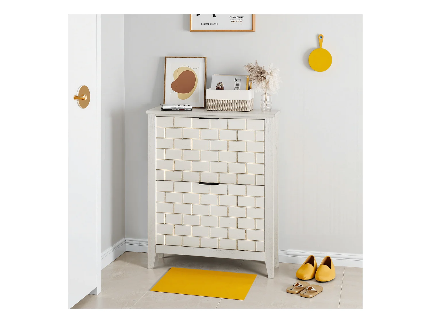 Buffet vintage avec 2 tiroirs, MDF, blanc (80x24x97.5 cm)