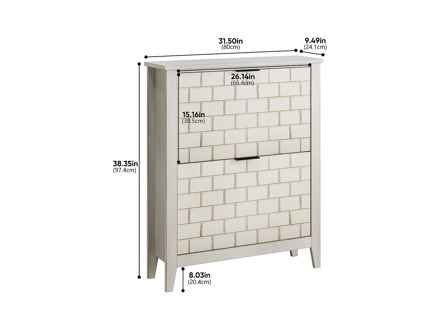 Buffet vintage avec 2 tiroirs, MDF, blanc (80x24x97.5 cm)