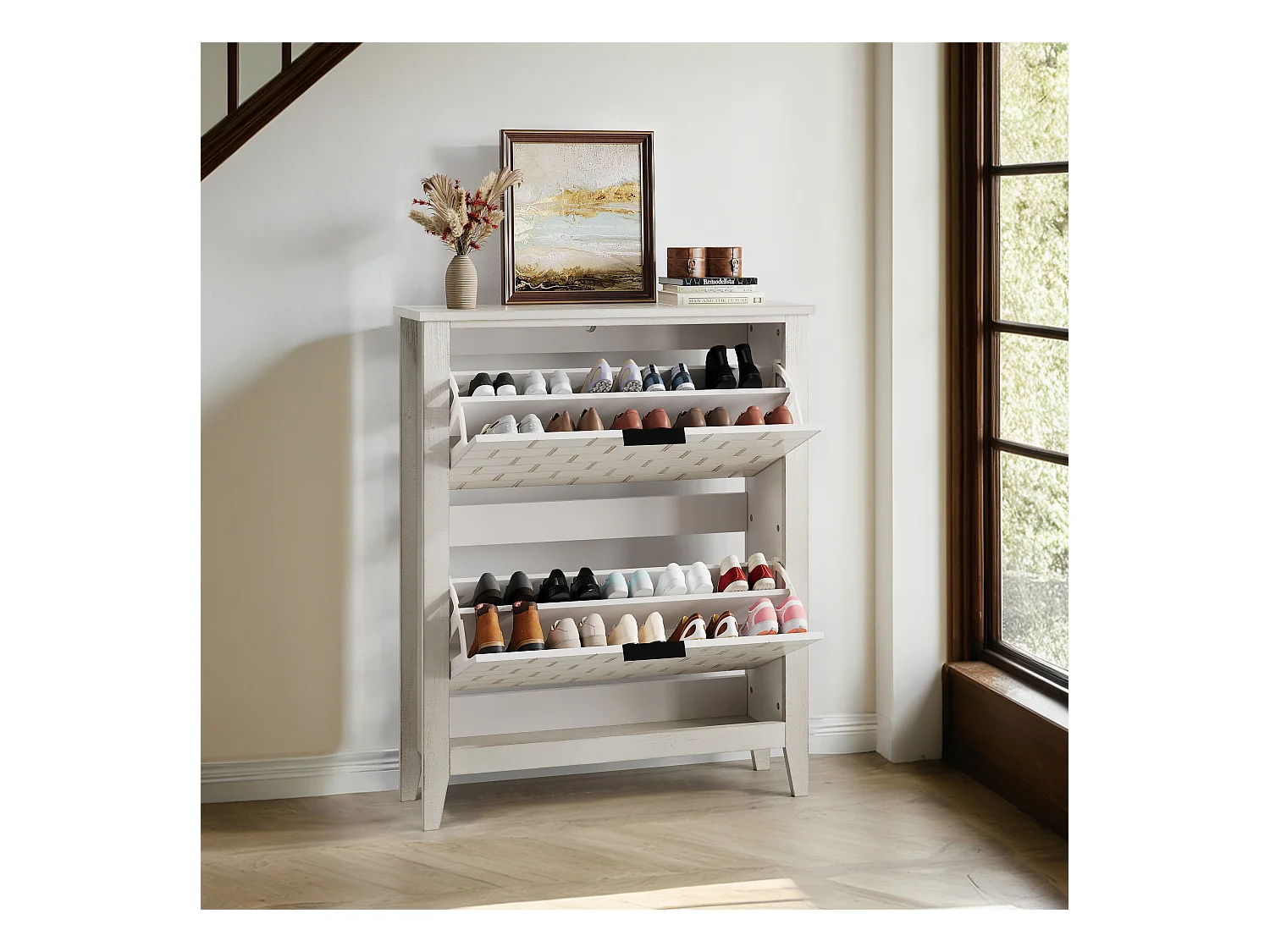 Buffet vintage avec 2 tiroirs, MDF, blanc (80x24x97.5 cm)