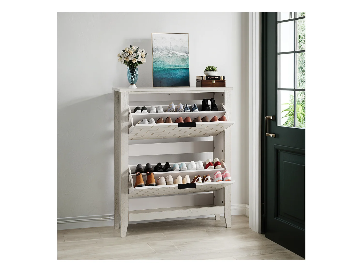 Buffet vintage avec 2 tiroirs, MDF, blanc (80x24x97.5 cm)