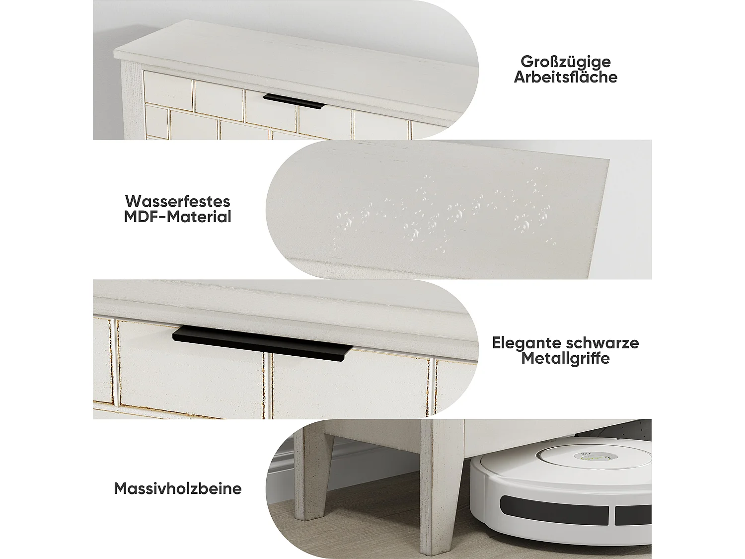 Buffet vintage avec 2 tiroirs, MDF, blanc (80x24x97.5 cm)