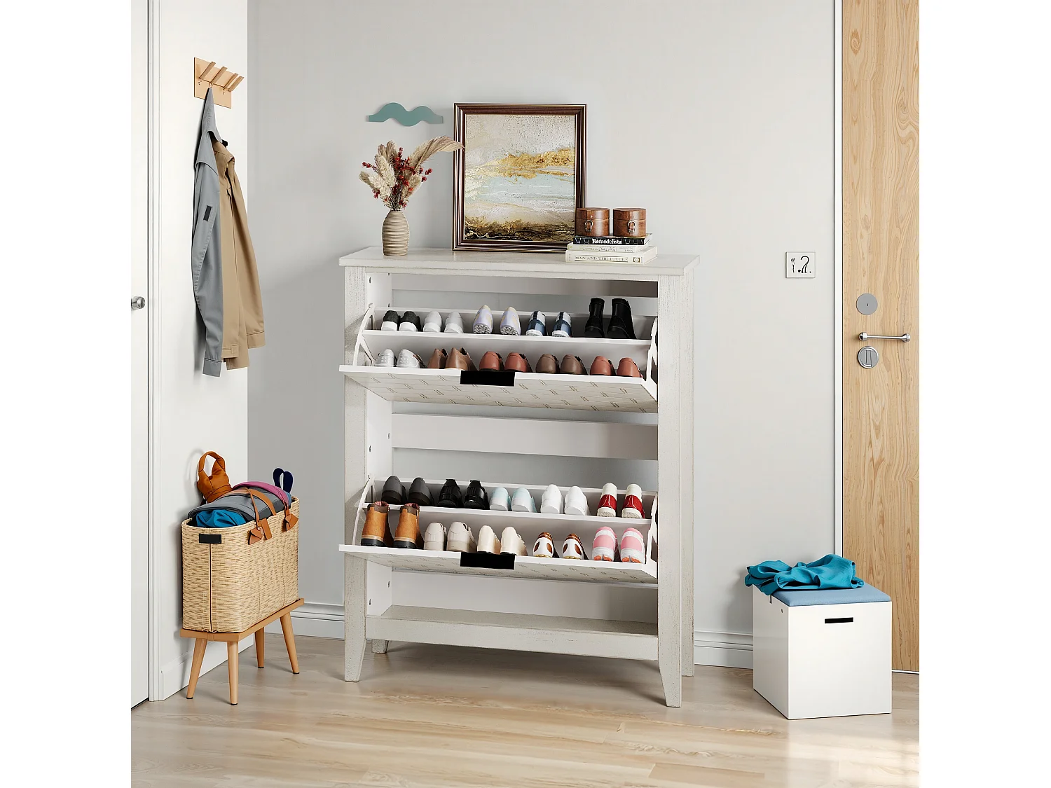 Buffet vintage avec 2 tiroirs, MDF, blanc (80x24x97.5 cm)