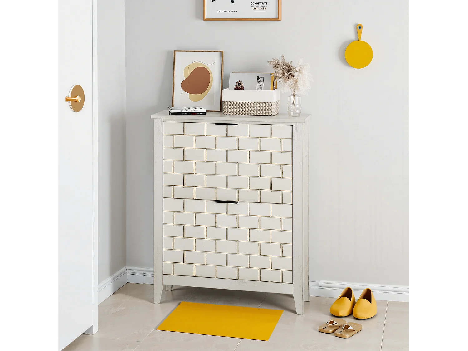 Buffet vintage avec 2 tiroirs, MDF, blanc (80x24x97.5 cm)