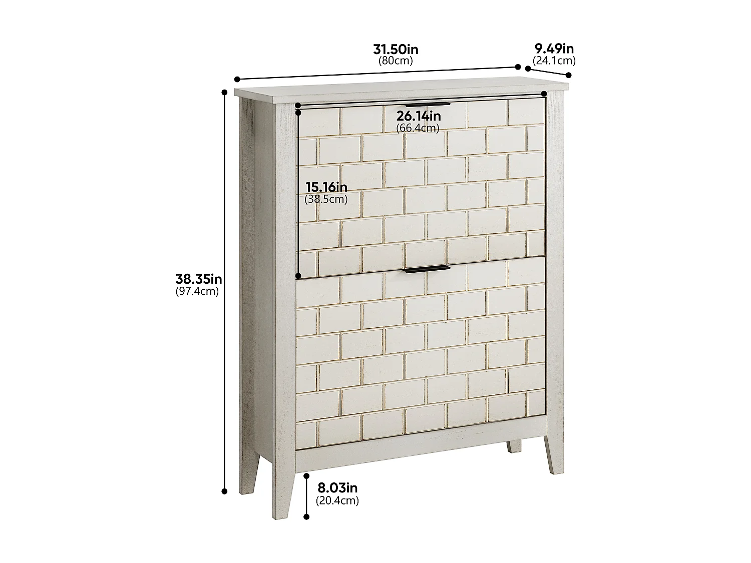 Buffet vintage avec 2 tiroirs, MDF, blanc (80x24x97.5 cm)