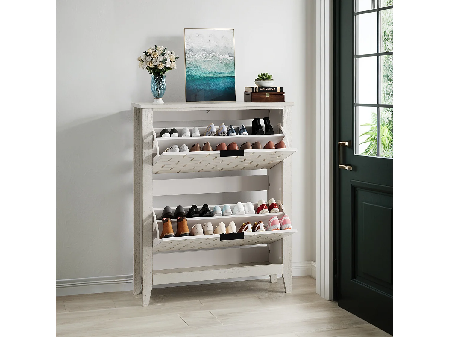 Buffet vintage avec 2 tiroirs, MDF, blanc (80x24x97.5 cm)