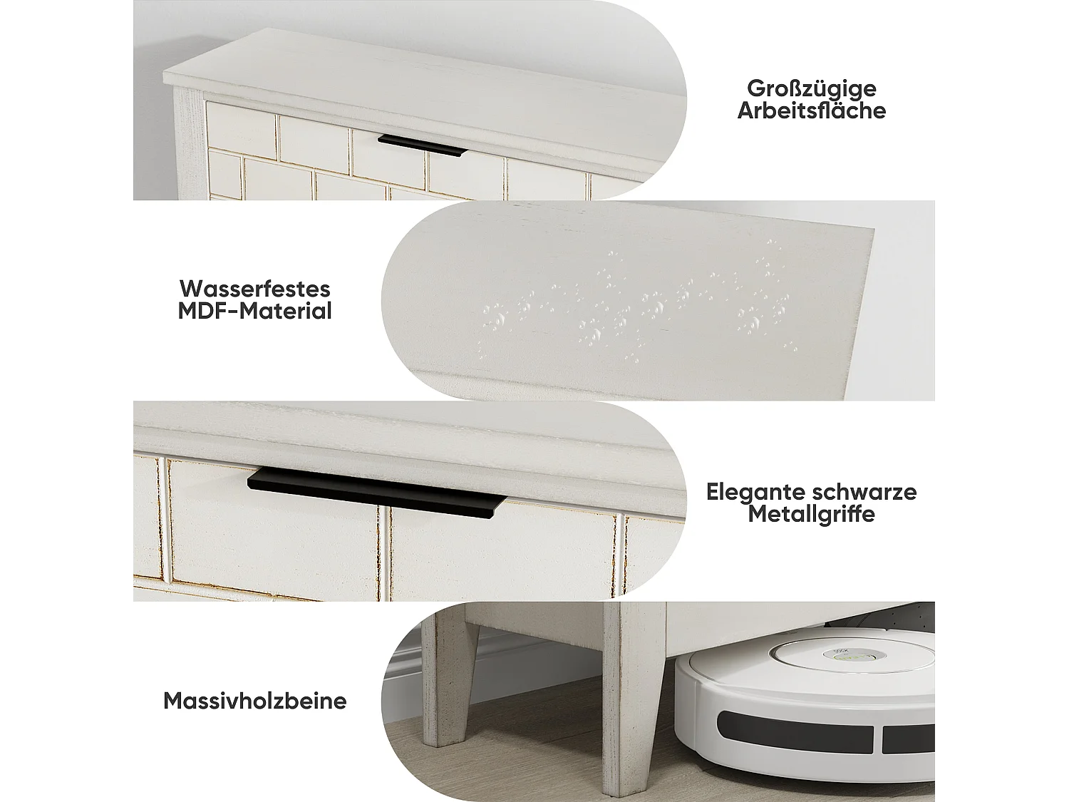 Buffet vintage avec 2 tiroirs, MDF, blanc (80x24x97.5 cm)