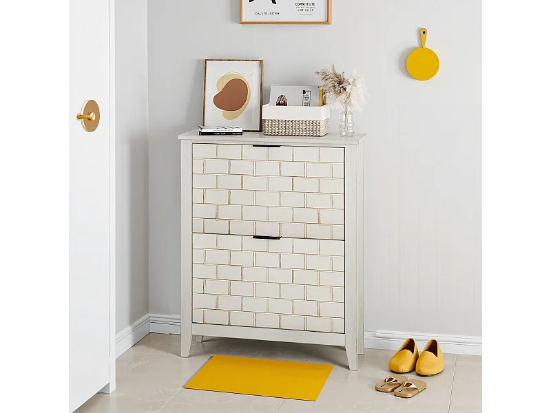 Buffet vintage avec 2 tiroirs, MDF, blanc (80x24x97.5 cm)