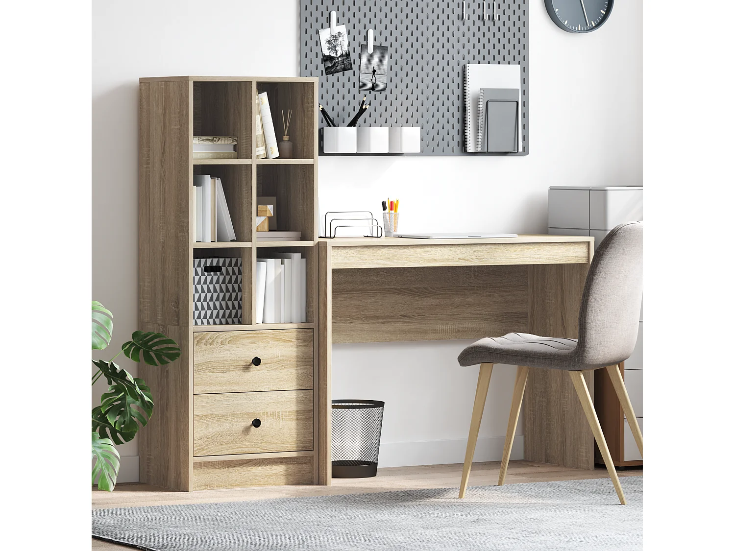 Bureau avec rangement chêne Sonoma bois d'ingénierie