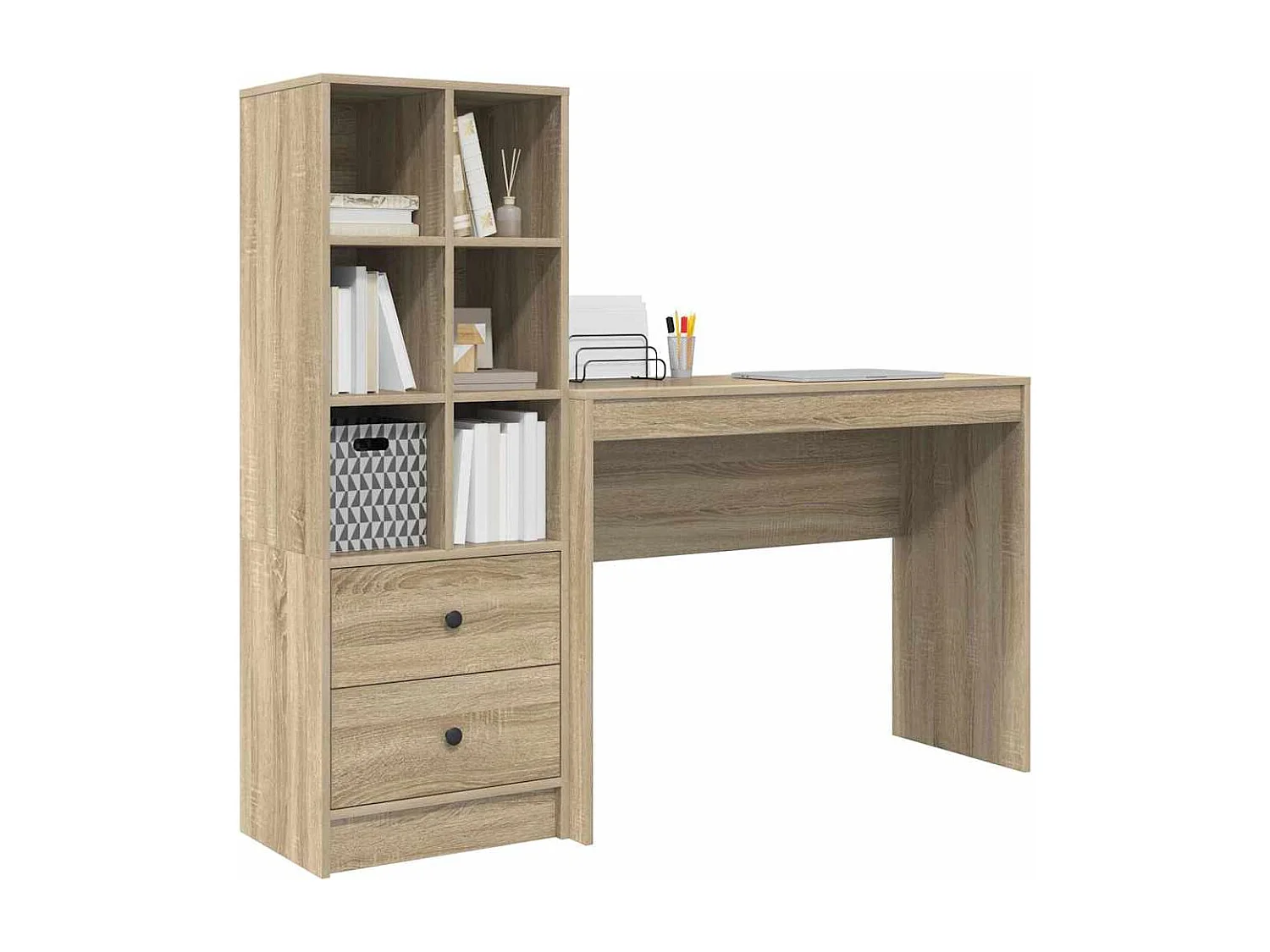 Bureau avec rangement chêne Sonoma bois d'ingénierie