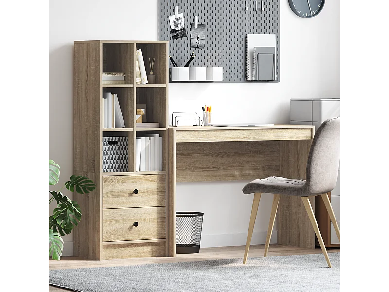 Bureau avec rangement chêne Sonoma bois d'ingénierie