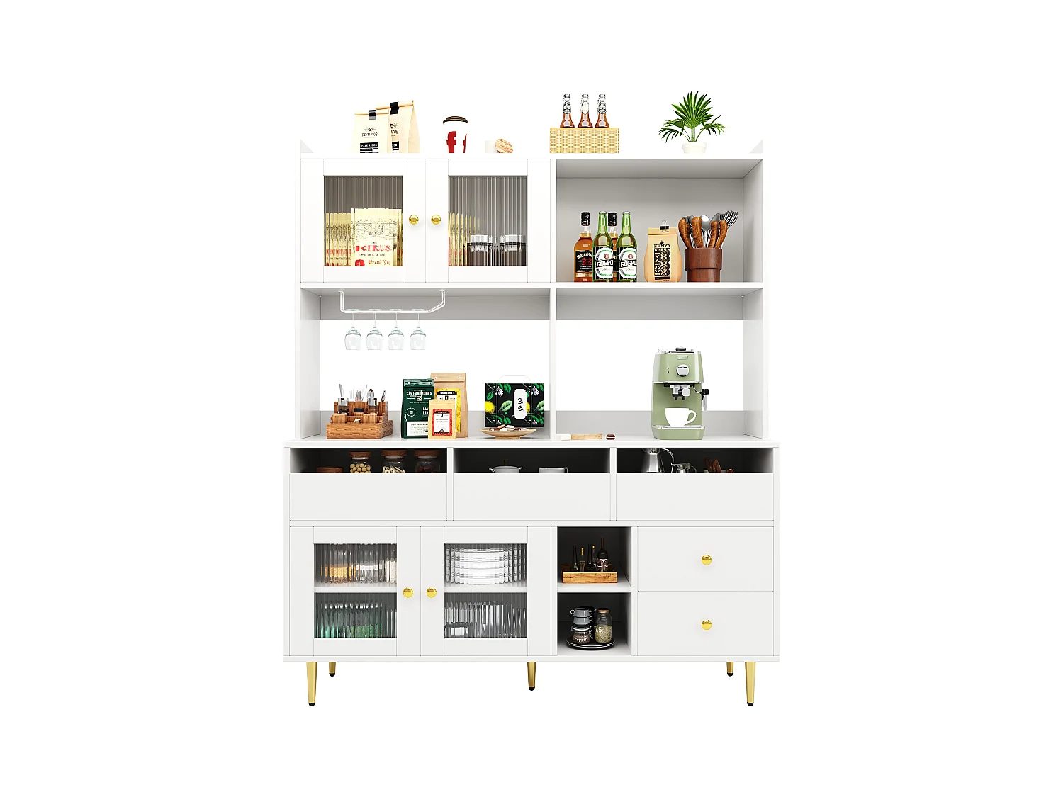 Armoire haute pour restaurant, portes en verre Changhong, porte-verre à vin, rangement multi-niveaux, MDF (145x39x171 cm)