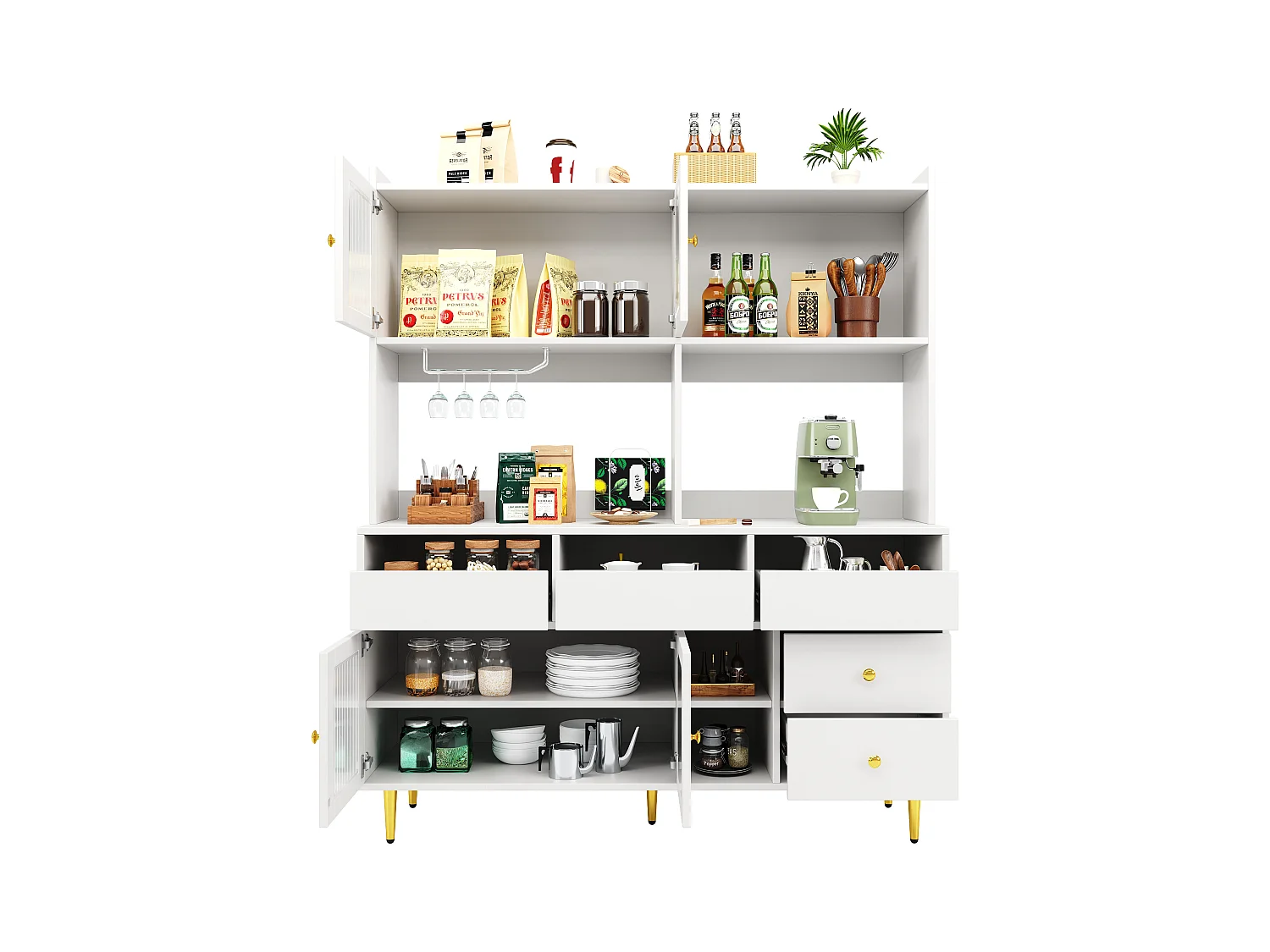 Armoire haute pour restaurant, portes en verre Changhong, porte-verre à vin, rangement multi-niveaux, MDF (145x39x171 cm)