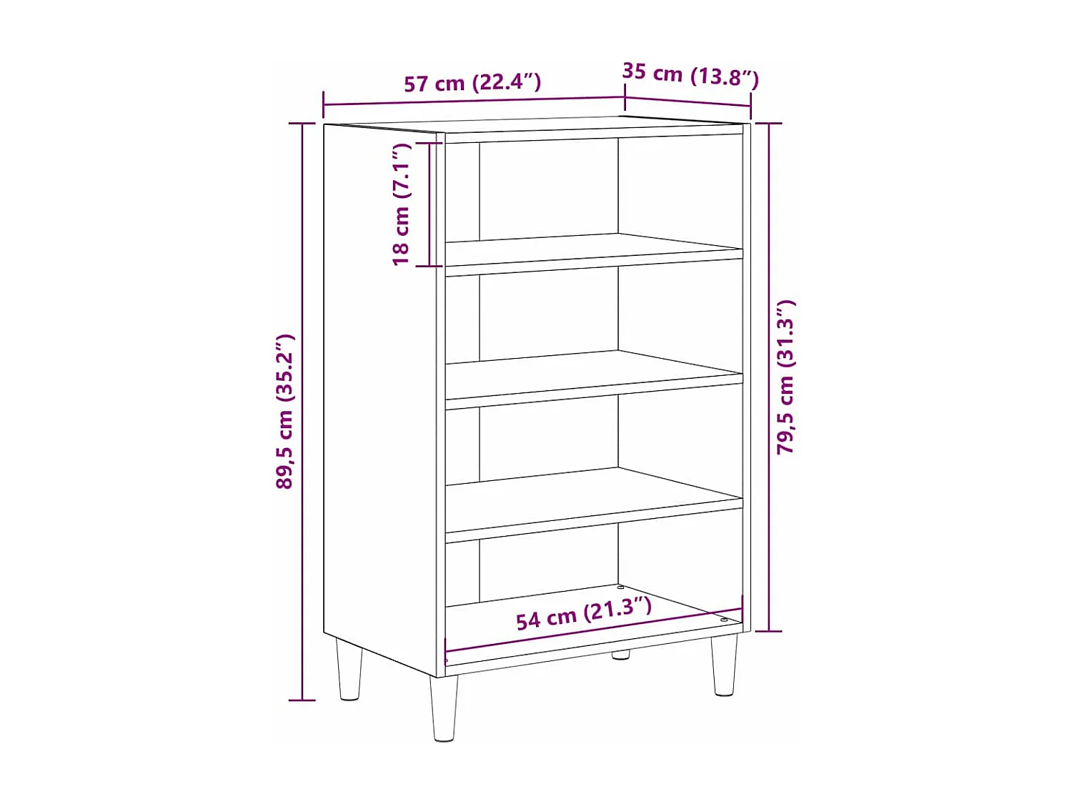 Handgemaakt eikenhouten dressoir 57 x 35 x 90 cm Technisch hout