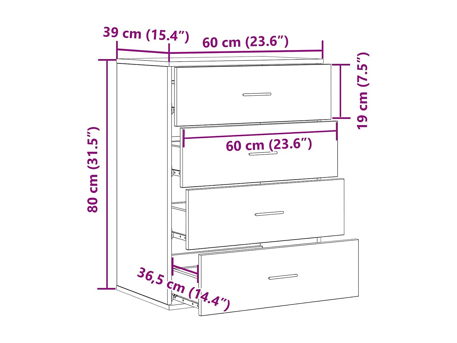 Buffet Bois ancien 60 x 39 x 80 cm Bois d'ingénierie