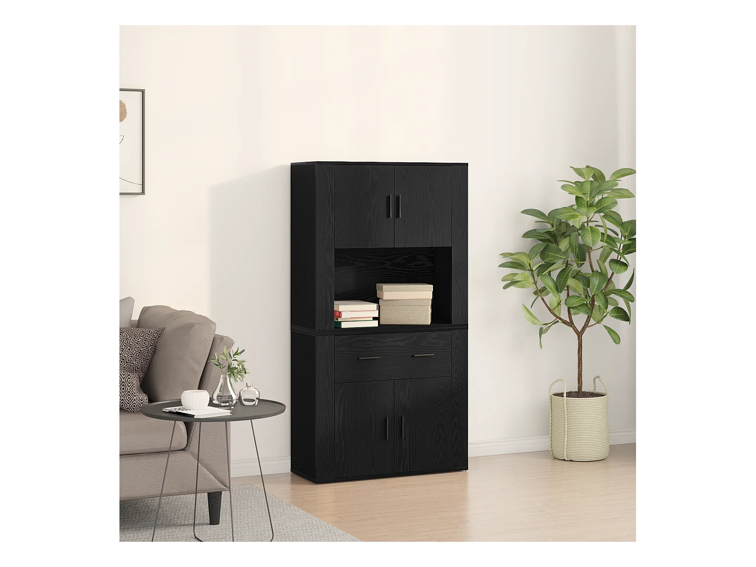 Haut meuble chêne noir 80x33x150 cm Bois d'ingénierie