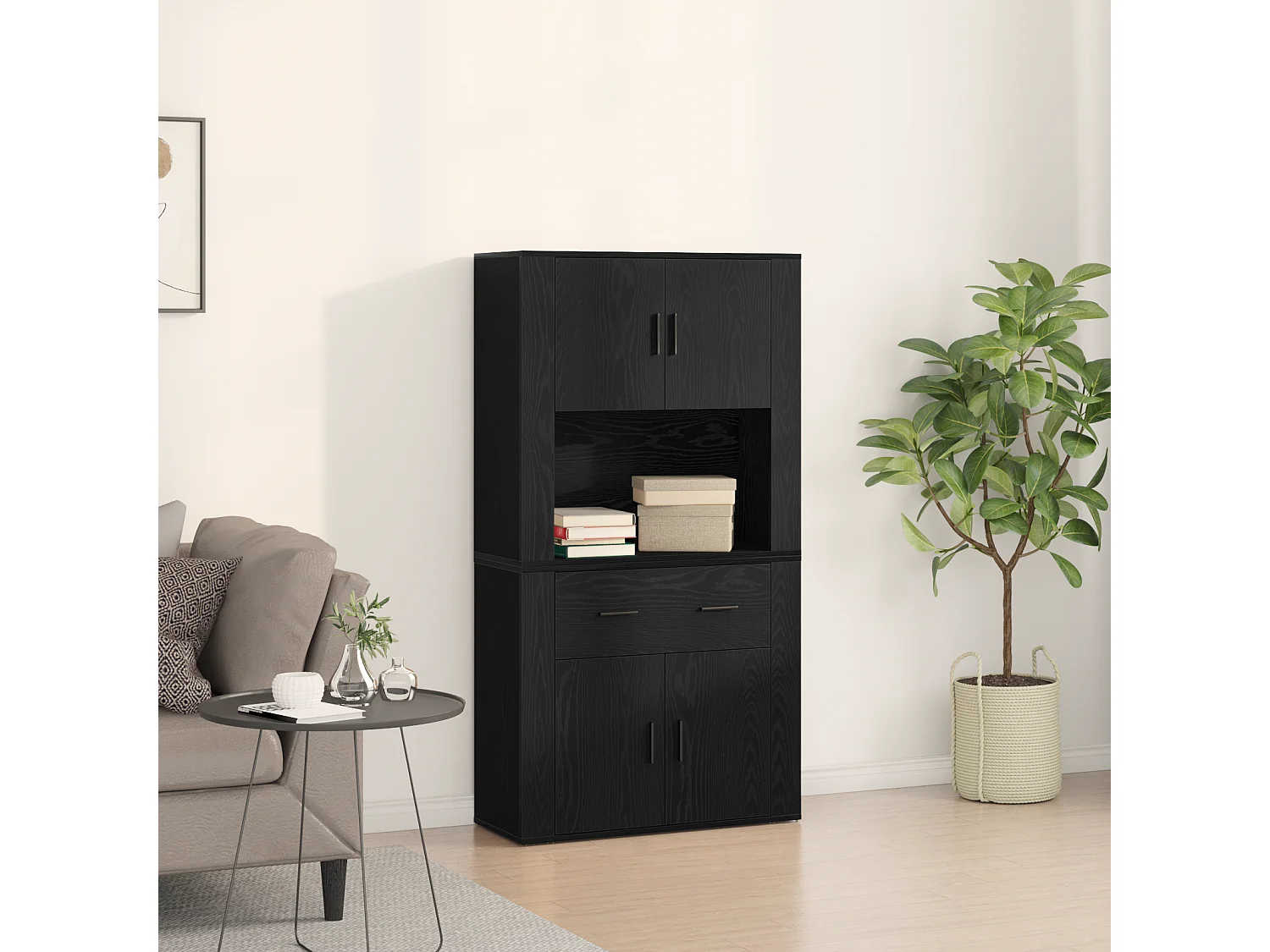 Armario alto de roble negro 80x33x150 cm Madera de ingeniería