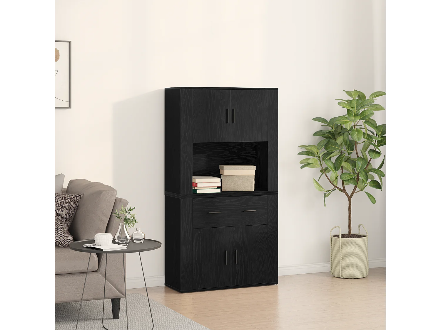 Haut meuble chêne noir 80x33x150 cm Bois d'ingénierie