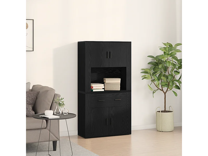 Haut meuble chêne noir 80x33x150 cm Bois d'ingénierie