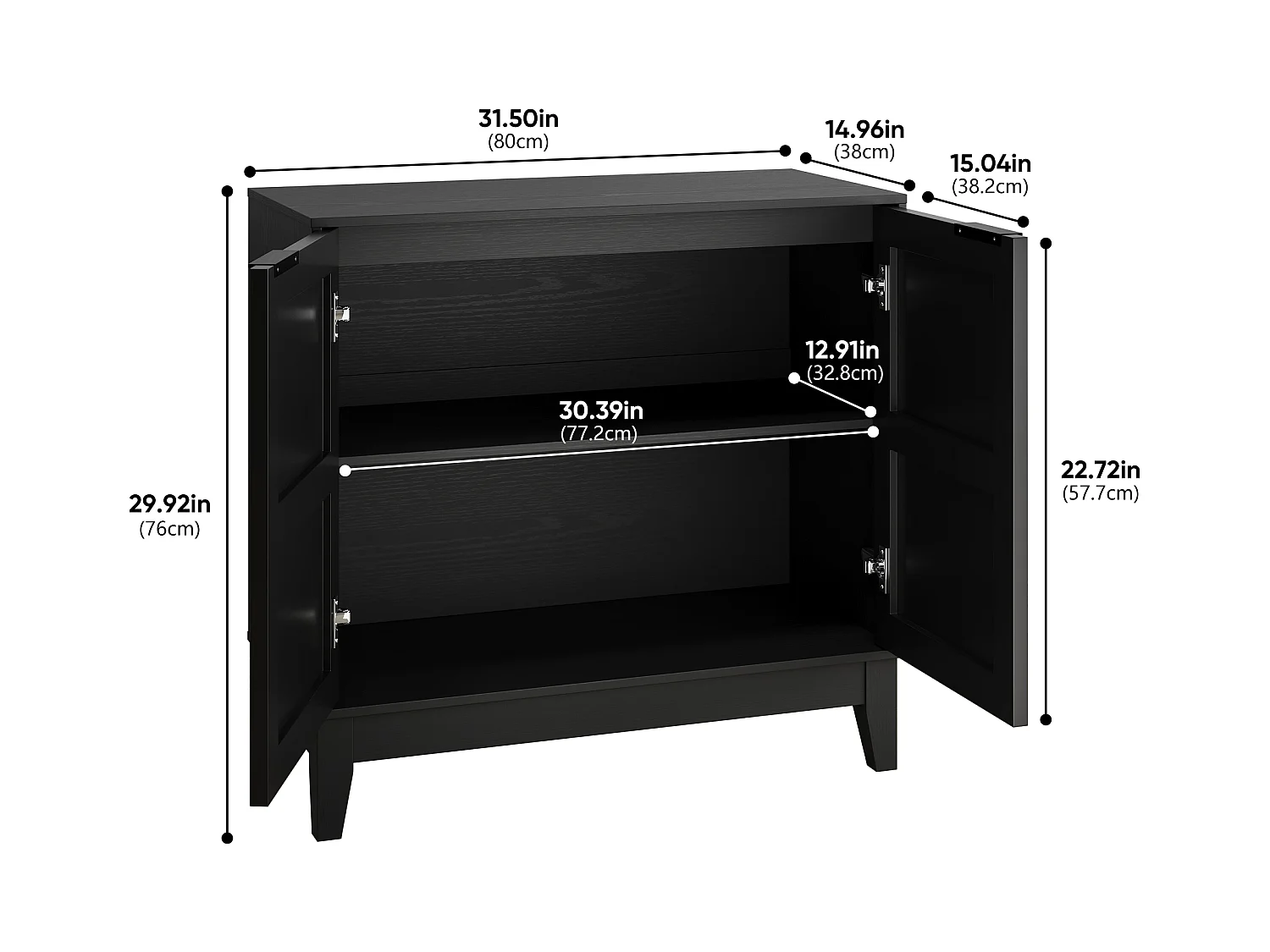 Buffet vintage avec sculpture florale, MDF, noir (80x38x76 cm)