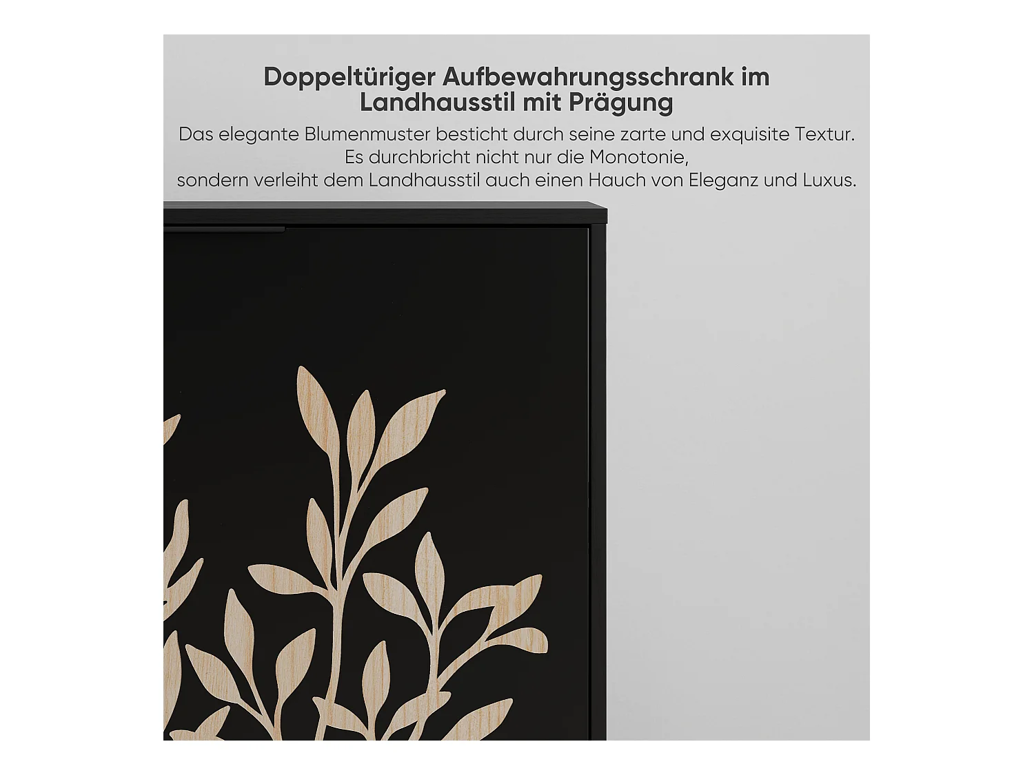 Buffet vintage avec sculpture florale, MDF, noir (80x38x76 cm)