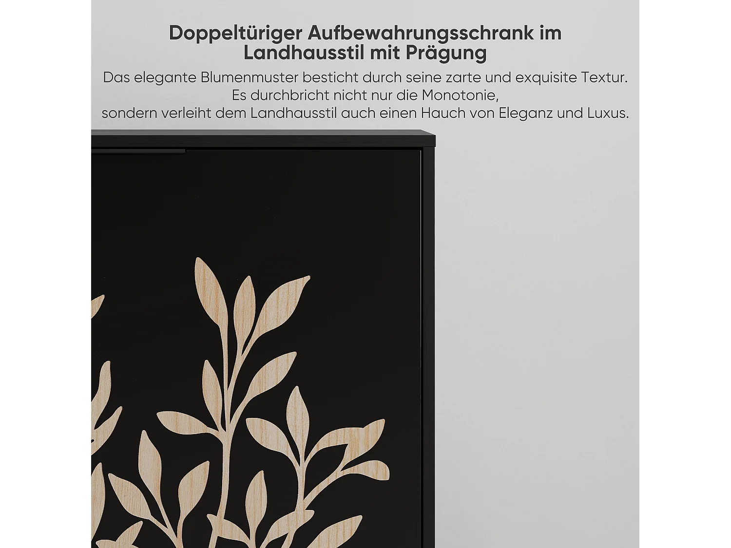 Vintage dressoir met bloemensnijwerk, MDF, zwart (80x38x76 cm)